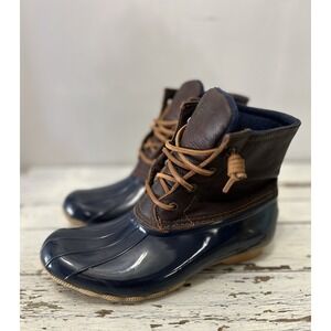 Sperry Shoes Womens Top Sider Saltwater‎ Duck Rain Boot STS91175 Brown Blue 8M